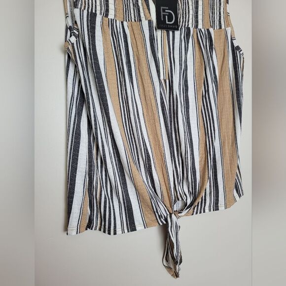 NEW Fred David Striped Sleeveless Top Camisole Front Tie Smocked Casual Large - Picture 7 of 10